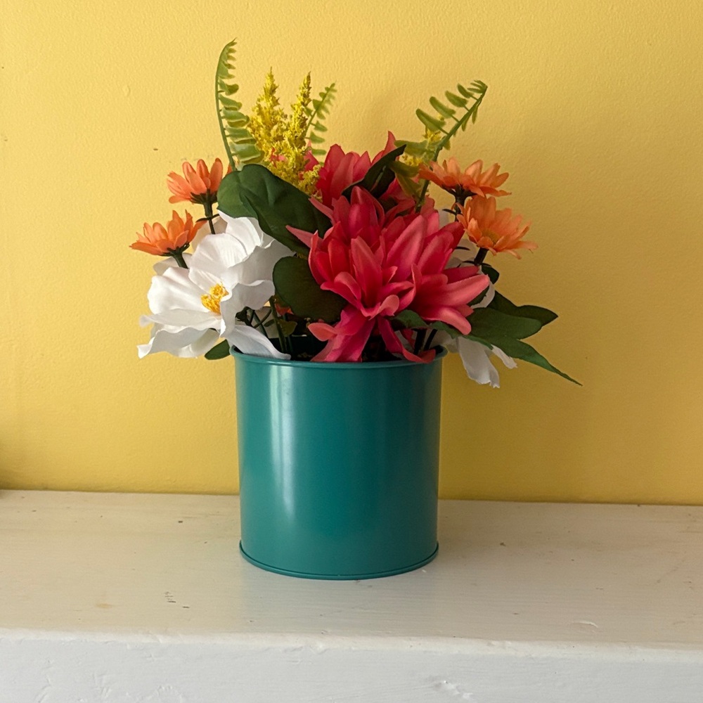 Floral Arrangement in Teal Vase